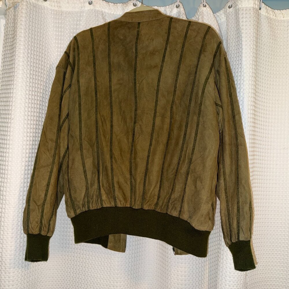 Vintage Olive Green Leather Bomber Jacket – Men’s L - Picture 4 of 9